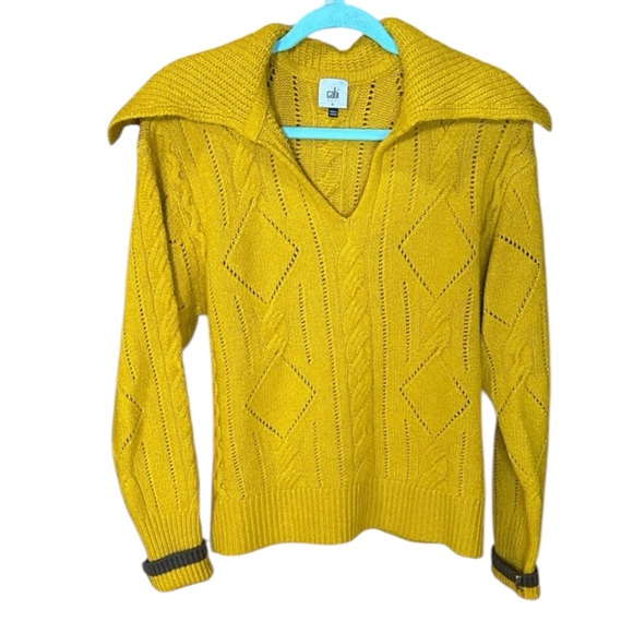 CAbi Shipshape Mustard V-Neck Pullover Sweater in Dijon Mustard Yellow - Picture 2 of 13